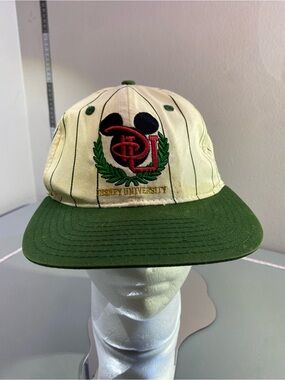 Vintage Disney University Euro90’s Yellow Cream Cotton Baseball Hat Mickey Mouse